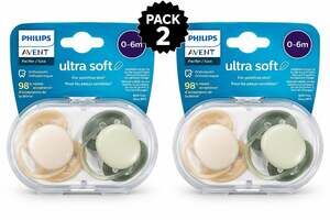 Avent Ultra soft pacifier 0-6 months Olive Green And Beige - 2 Pack - 4 Total